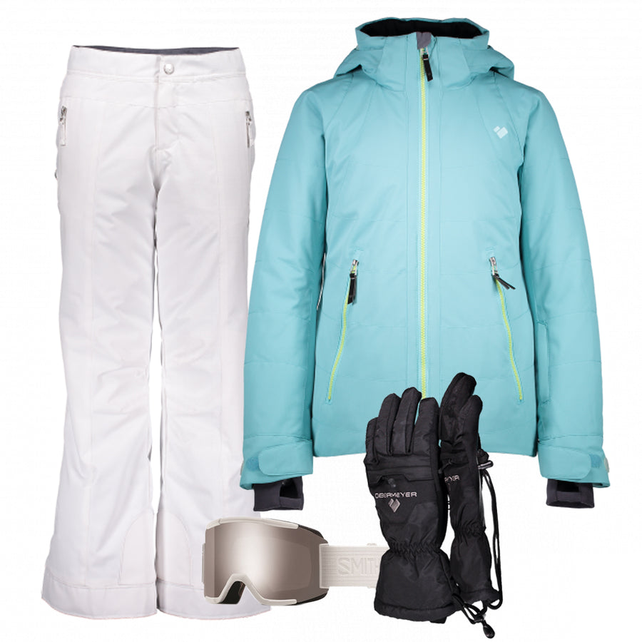 Junior Girl’s Ski Gear Outfit (Seaglass/White -Premium)